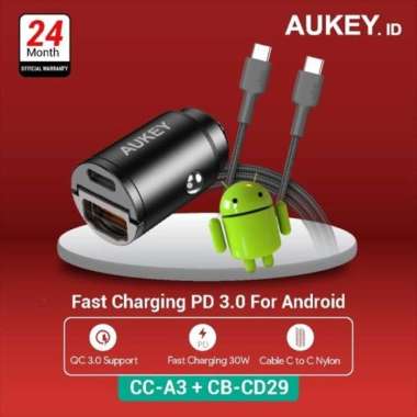 Aukey Car Charger CC-A3 + Aukey Kabel CB-CD29
