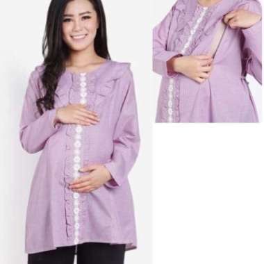 Blouse Hamil dan Menyusui/Kemeja Hamil Kerja/Baju Hamil Kerja Lengan Panjang Merah Muda