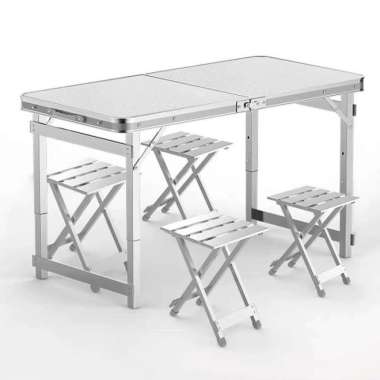 Meja Lipat Portable + 4 Kursi / Meja Lipat Koper Hpl / Meja Lipat Multicolor