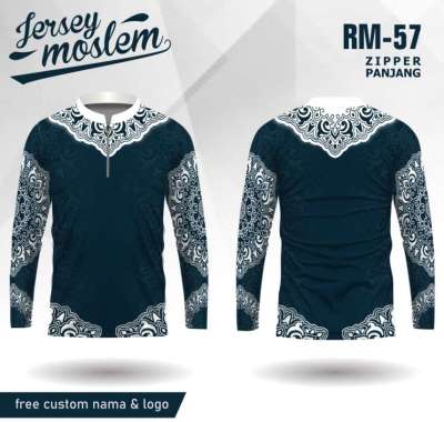 Baju koko batik lengan panjang pria kaos lebaran islami BIRU XS