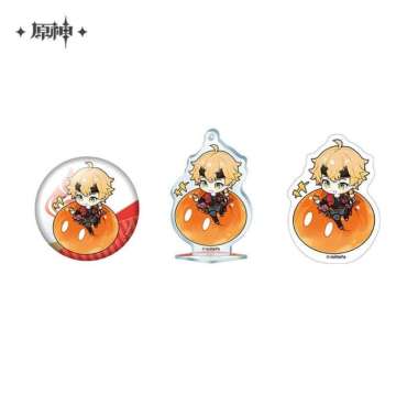 Thoma Special Collaboration Badge ,Sticker & Mini Acrylic Stand 7cm - Genshin Impact x Lawson