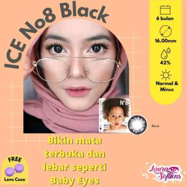 X2 Softlens Ice n8 no8 no 8 Black Lensa Kontak Normal Minus Minus