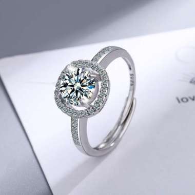 Cincin Wanita Korea Titanium Diamond Crystal Persegi Ukuran Adjustable