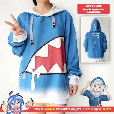 Jaket Hoodie Sweater Anime Holo Live Gawr Gura Impression Cosplay XXXL