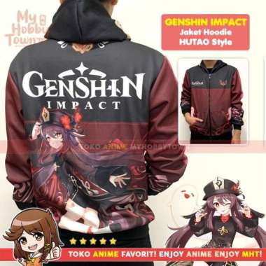 Jaket Hoodie Anime Game Full Print Genshin Impact Hutao Style XXL