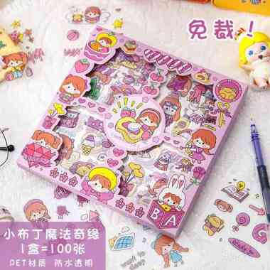 100pcs Korean Aesthetic Cute PET Waterproof Sticker Stiker Korea Lucu Purple Baby