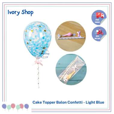 Cake Topper Balon Confetti / Hiasan Kue Ulang Tahun Pita Light blue