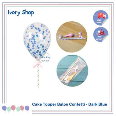 Cake Topper Balon Confetti / Hiasan Kue Ulang Tahun Pita Dark blue