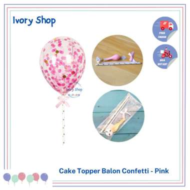 Cake Topper Balon Confetti / Hiasan Kue Ulang Tahun Pita Pink