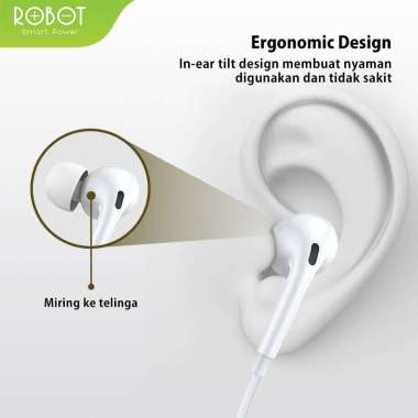 Robot Wired Earphone RE502 White Stereo Bass Earphone - Original