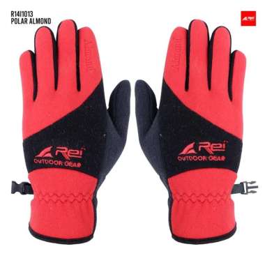 Sarung Tangan Original Rei Almond Arei Outdoorgear Bahan Polar Fleece hitam merah M