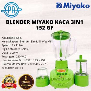 Blender Kaca Miyako 3In1 Hijau Bl152Gf Bl 152 Gf