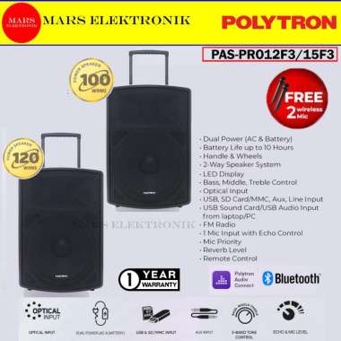 SPEAKER POLYTRON PASPRO12F3 / PASPRO15F3 ( FREE 2 MIC ) - PORTABLE TROLI SPEAKER - READY PASPRO15F3
