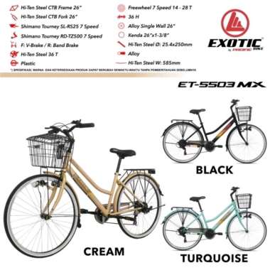 Sepeda Dewasa City Bike Exotic ET 5503 MX 7 speed 26 inch Mini ET5503MX Keranjang Turquoise