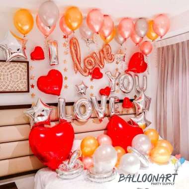 I LOVE U STAR GOLD SET DECORATION/DEKORASI HAPPY VALENTINE/ANNIVERSARY