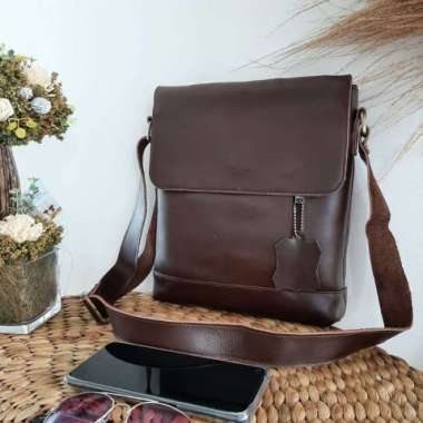 Bossindo Tas Selempang Pria 100% ORIGINAL Kulit Asli Garut Pull up Classic Cokelat