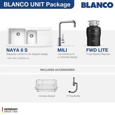 Kitchen Sink Bak Cuci Piring Granit 2 Lubang Sayap BLANCO Silgranit NAYA 8S Paket BLANCO UNIT dengan