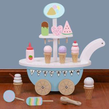 trolley ice cream mainan edukasi kayu es krim gerobak dorongan anak Multicolor