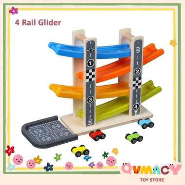 racing track - 4 rail glider - wooden toy car Multicolor