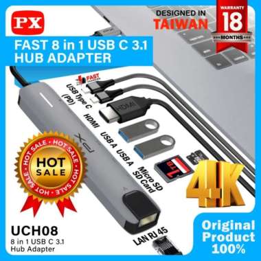 Hub Converter USB Type C 3.1 to USB Type C 4K HDMI 8 in 1 PX UCH08
