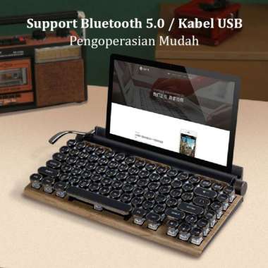 Retro Bluetooth Mechanical Keyboard | Vintage TYPEWRITER Ipad Laptop Hitam