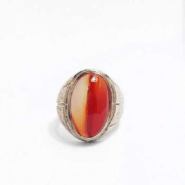 Cincin Batu Akik Natural Anggur Pacitan Agate Motif Gambar Bendera