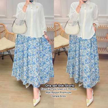 Starla Set Rok - One Set Wanita Kemeja Polo Linen Import Premium Lengan 7/8 Setelan Wanita Kekinian