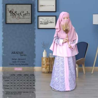 AR 04 Baju Muslim Gamis Anak set Cadar Yaman Basegeh Pink Semua Ukuran Multicolor