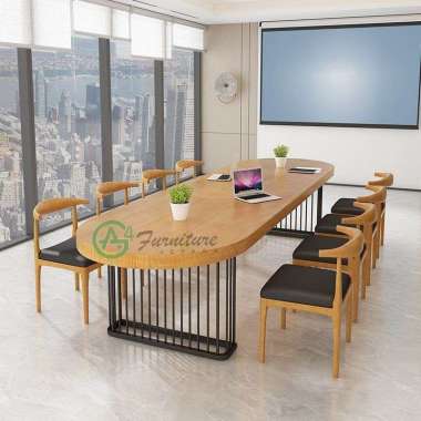 Meja Meeting / Meja Rapat Kantor Oval Minimalis Dengan 8 Kursi