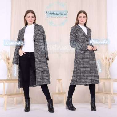 S-8XL Long wool coat wanita jaket winter cewek jumbo plaid mantel women panjang korea big size XXL