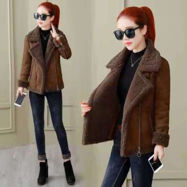IMPORT ELIKA WOMAN WINTER SUEDE WOOL JACKET COAT JAKET MANTEL WANITA MUSIM DINGIN XL coklat