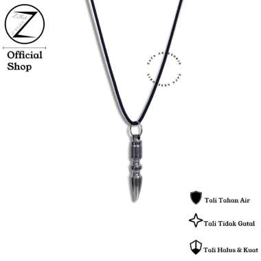 Zafa kalung tali pria keren liontin bandul peluru silver / kalung cowok / kalung cowok tali hitam