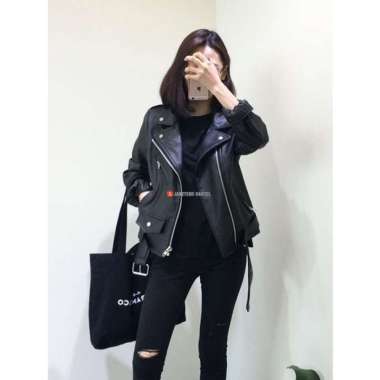 Jaket Kulit Wanita Ramones Changcuters Korea Blazer Style Punk Women Shirt Black Bahan Semi Kulit Si