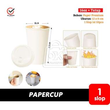 Paper cup 16 oz POLOS + tutup / gelas papercup 16oz (1 slop isi 50pc) 16oz+tutup