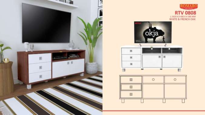 Meja TV Rak Tv Minimalis Modern Bufet Tv Kayu RTV 08208 Romaro BOGOR