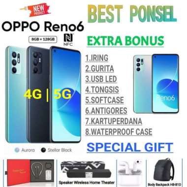 OPPO RENO 6 4G RAM 8/128 GB | RENO 6 5G 8/128 GB | Reno6 8/128 GARANSI RESMI OPPO INDONESIA Reno 6 5G Black Bonus 8 + Speaker