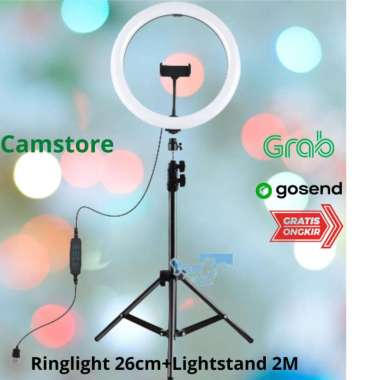 RingLight LED 26cm, 33cm Paketan Tripod 2M Lampu 26+stand