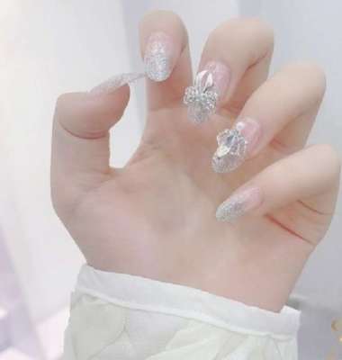 kuku palsu pengantin isi 24 pcs bride silver glitter mewah + lem Crown