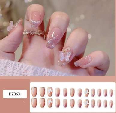 kuku palsu pengantin isi 24 pcs bride silver glitter mewah + lem Kupu