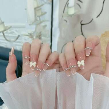 kuku palsu pengantin isi 24 pcs bride silver glitter mewah + lem Nudepita