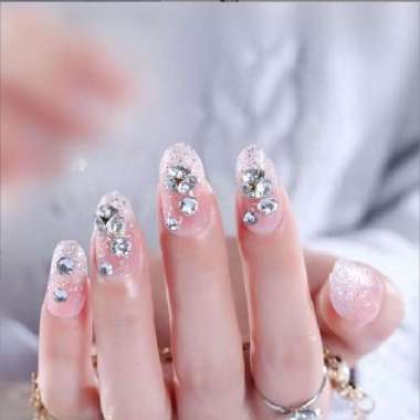 kuku palsu pengantin isi 24 pcs bride silver glitter mewah + lem Permatapls