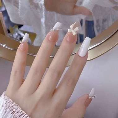 kuku palsu pengantin isi 24 pcs bride silver glitter mewah + lem Pita