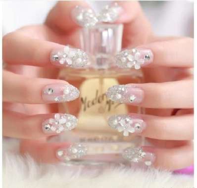 kuku palsu pengantin isi 24 pcs bride silver glitter mewah + lem Silverbunga
