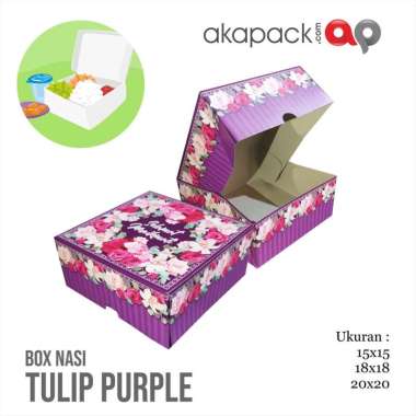 Kotak Nasi Snack Box Tulip Flower isi 20pcs 20x20 cm/ dus nasi bergambar UNGU
