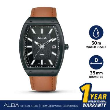 Jam Tangan Pria Alba AG8N19 Brown Genuine Leather Quartz Original