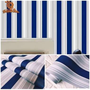 WALLPAPER STIKER DINDING GARIS BIRU DONGKER ABU2