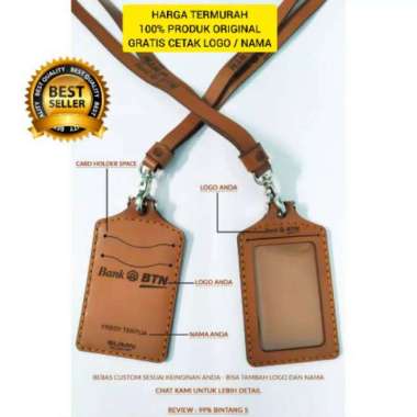 Mivaso NAME TAG KULIT CUSTOM NAMA DAN LOGO PERUSAHAAN, ID CARD HOLDER KULIT, TALI ID CARD KULIT