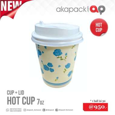 Paper Cup Hot cup 7 oz Printed + lid / gelas kopi + tutup