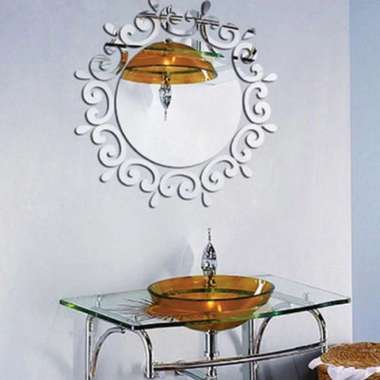 Sticker Mirror 26cm Tempel Dinding Cermin Bulat akrilik Wall Biru Muda
