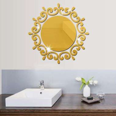 Sticker Mirror 26cm Tempel Dinding Cermin Bulat akrilik Wall Gold